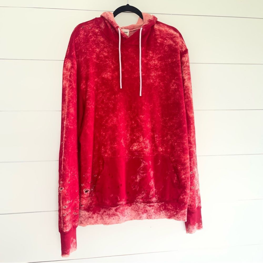 Cotton Citizen Red Distressed Destroyed Pullover Hoodie